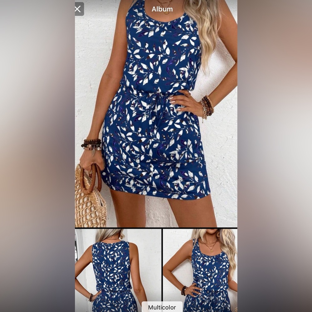 SHEIN Navy Blue Floral Print Mini Dress